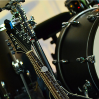 photo of drums and guitar
