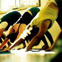 photo of adults in a yoga pose